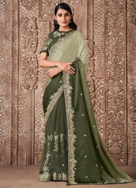 Mehendi Colour Reina Mahotsav New Designer Exclusive Heavy Party Wear Georgette Saree Collection 21720